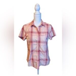 Eddie Bauer Pink Plaid Button Up Active Shirt Medium
